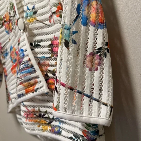 Joseph Ribkoff Asymmetrical Garden Floral Mesh Blazer | Size 8 - Picture 5 of 9